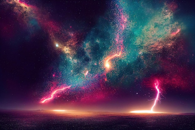 Espléndido universo de galaxias estrelladas de colores vibrantes en ilustración de arte digital 3D