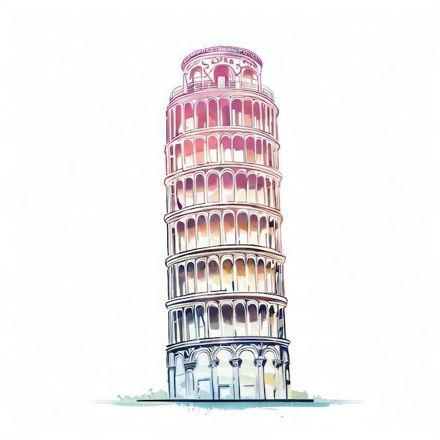 Foto esplendor altísimo torre inclinada de pisa ilustración en acuarela ia generativa