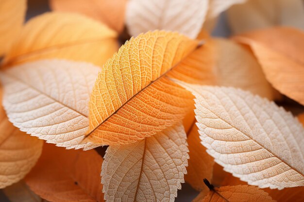 Esplendor do outono Closeup de folhas coloridas Arte da natureza em cada detalhe Padrões cativantes na paleta de outono Fundo Generativo Ai