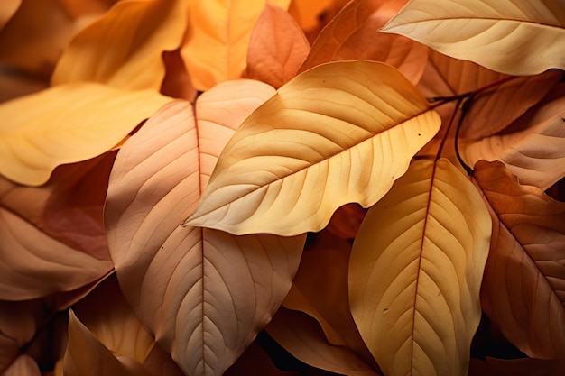 Esplendor do outono Closeup de folhas coloridas Arte da natureza em cada detalhe Padrões cativantes na paleta de outono Fundo Generativo Ai