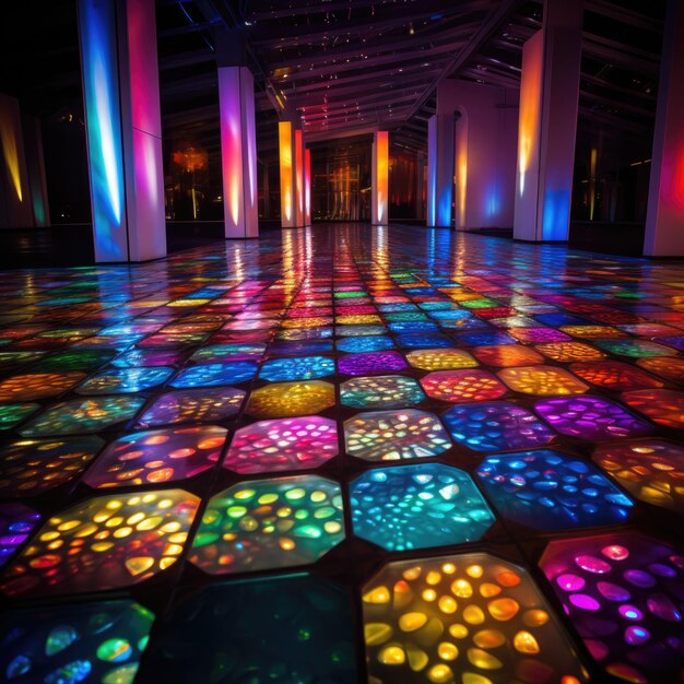 Esplendor iluminado Piso LED multicolor vibrante criando uma exibição deslumbrante