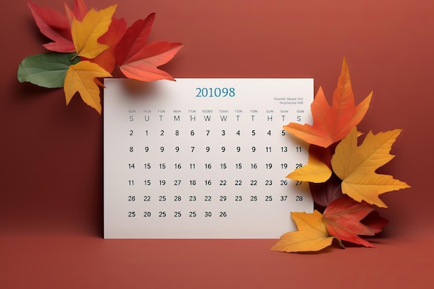Foto esplendor otoñal un vibrante calendario de noviembre adornado con coloridas hojas de otoño