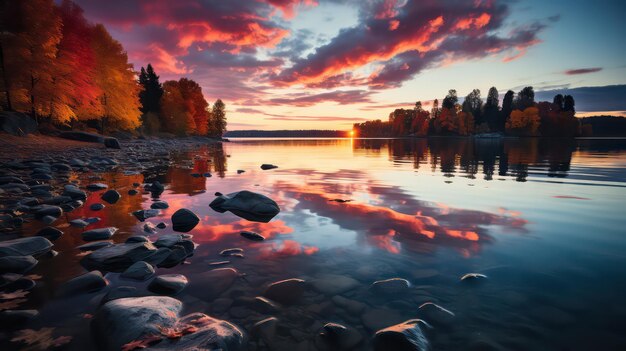 El esplendor del otoño, el amanecer vibrante y la puesta de sol con el follaje colorido