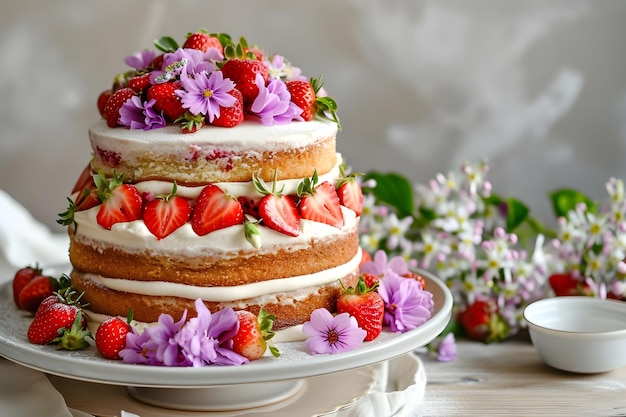 El esplendor de la primavera El hermoso pastel de fresa Un delicioso postre