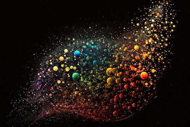 Espolvoreado con pequeños puntos cristalinos multicolores sobre fondo oscuro