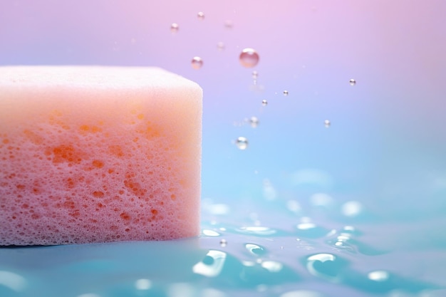 Esponja de lavado de detergente rosa para la limpieza Esponja para lavar platos limpieza de productos servicio de limpieza Concepto de limpia de hogar de primavera Copiar espacio para el texto