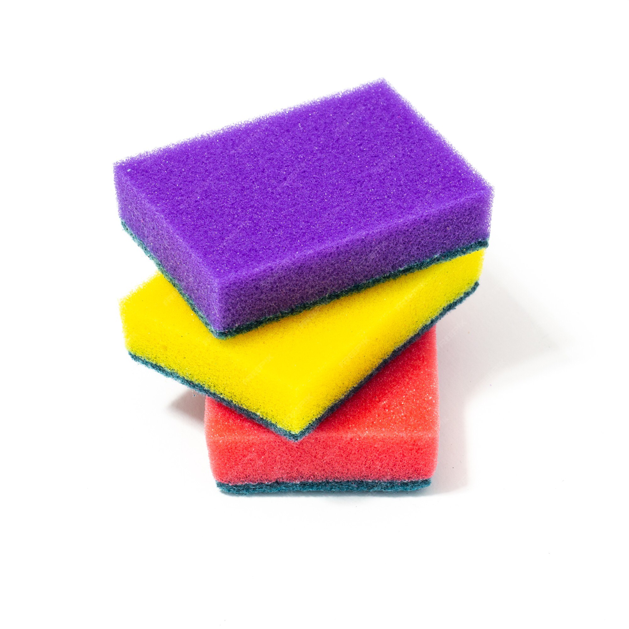 polvo de limpieza en una esponja para lavar platos roja junto a esponjas  multicolores sobre un fondo azul. el concepto de tarea. 4790187 Foto de  stock en Vecteezy