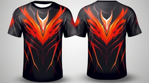 Esport gaming T shirt jersey plantilla uniforme frente y espalda AI generativa
