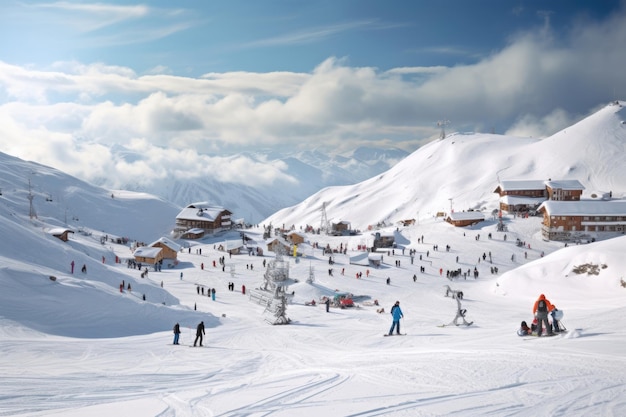 Esporte natureza montanhas pessoas céu inverno encosta esquiar paisagem branca resort azul neve