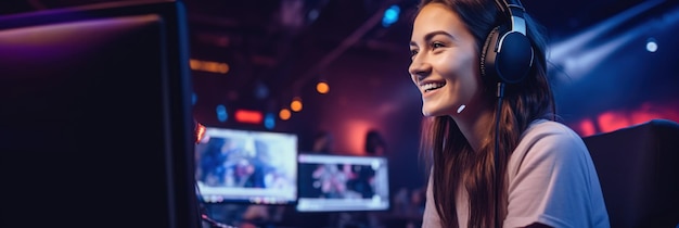 Foto esports e jogos on-line mulher transmitindo ao vivo sua sessão de videogame