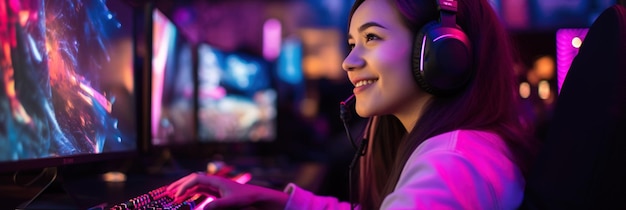 Esports e jogos on-line Mulher transmitindo ao vivo sua sessão de videogame