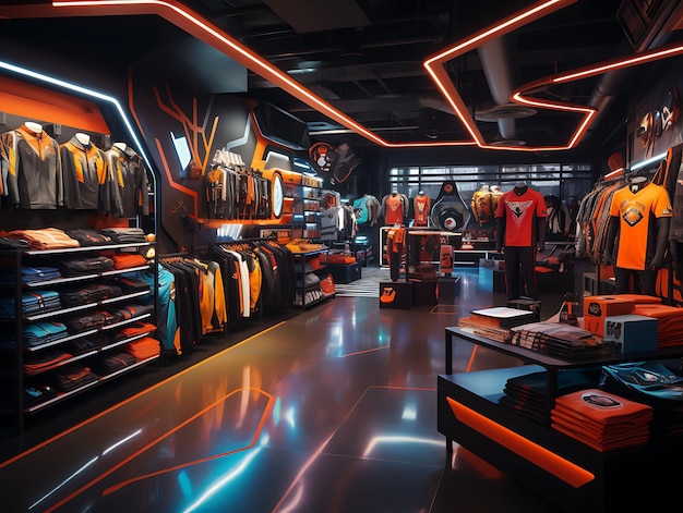 Esports Merchandise Store Room Boys com prateleiras de jogos M Ilustração Tendência Decoração de fundo