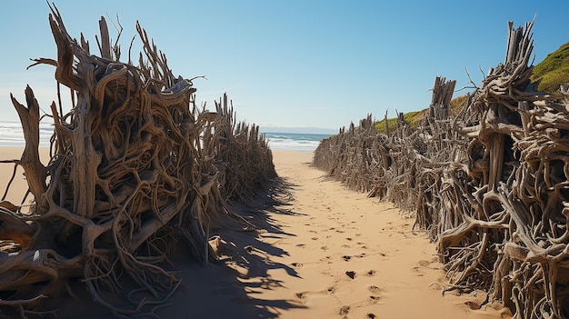 Foto espreguiadeiras de madeira vazias na areia da praia