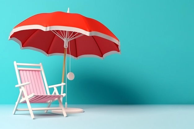 Espreguiçadeira vazia com guarda-chuva em fundo pastel foto de estúdio da espreguiçadeira viagem de turismo na praia relaxar fundo de férias férias conceito mínimo de férias de verão gerado por ia