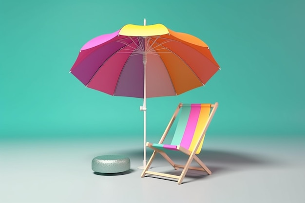 Espreguiçadeira vazia com guarda-chuva em fundo pastel Foto de estúdio da espreguiçadeira Viagem de turismo na praia relaxar fundo de férias férias Conceito mínimo de férias de verão gerado por IA