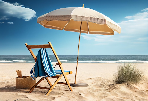 Espreguiçadeiras com guarda-sol em uma praia