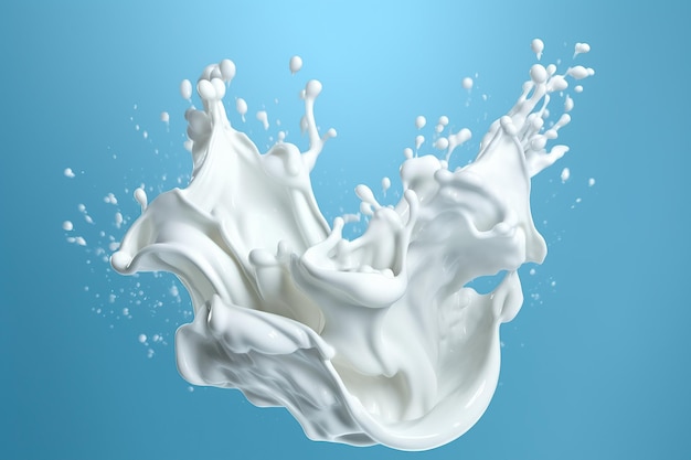 Espremimento de leite branco ou iogurte em forma de onda isolado em fundo azul IA generativa