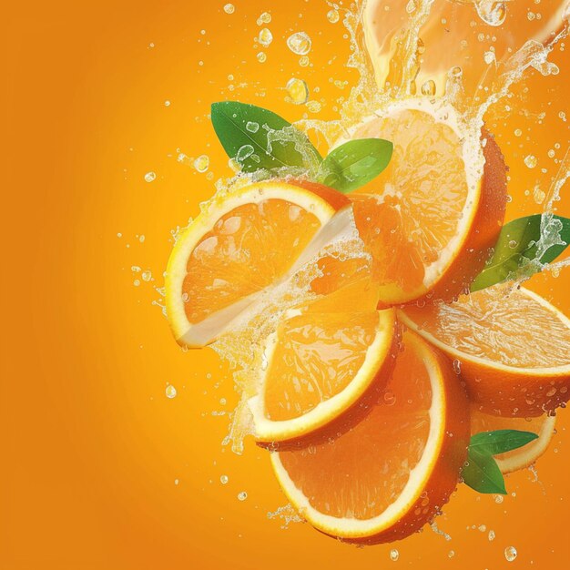 Espremimentos de água refrescante em fatias de frutas de laranja vibrante Para Social Media Post Size