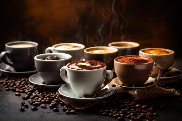 Espresso café café da manhã xícara de bebida marrom caneca de café da manhã com aroma de feijão IA generativa