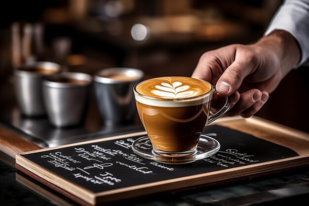 Foto espresso disfrutando en una cafetería en la acera con vista a la torre eiffel