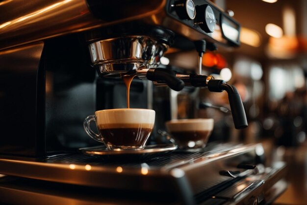 Espresso fließt aus der Kaffeemaschine im Café