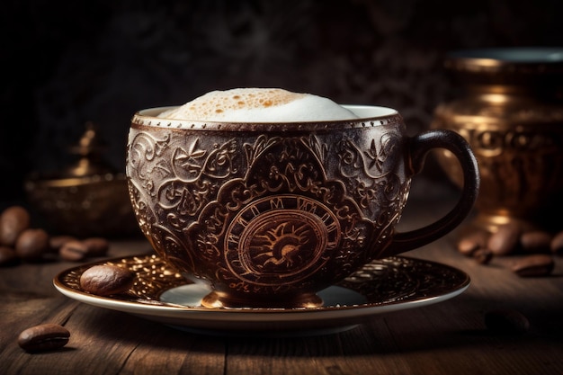 Espresso taza café desayuno mañana taza frijol marrón aroma bebida IA generativa