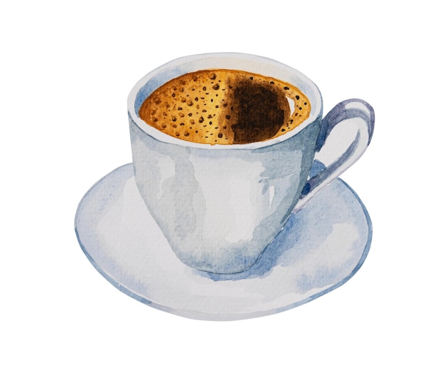 Espressokaffee in Keramiktasse Handgezeichnetes Aquarell