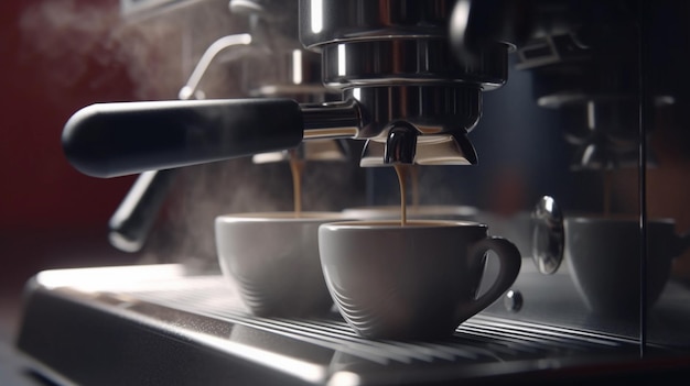 Espressomaschine, die Kaffee tropft und in eine Tasse macht