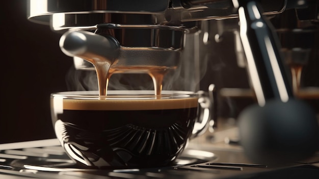 Espressomaschine, die Kaffee tropft und in eine Tasse macht