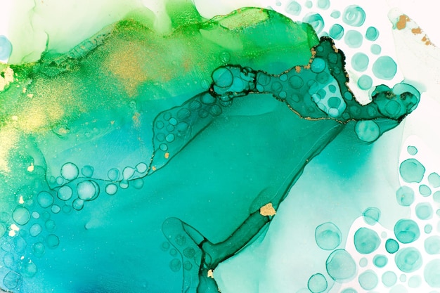 Espuma abstrata do oceano imprime textura azul e verde em aquarela com brilho dourado