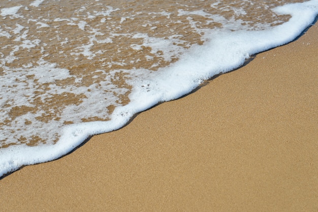 Foto espuma blanca en una playa de arena