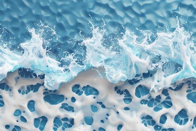 Espuma de ondas marinhas espalhando-se pela fronteira Espuma de água espumosa do oceano azul isolada em fundo transparente Quadro náutico natural Elemento de design de espuma nítida Ilustração moderna 3D realista