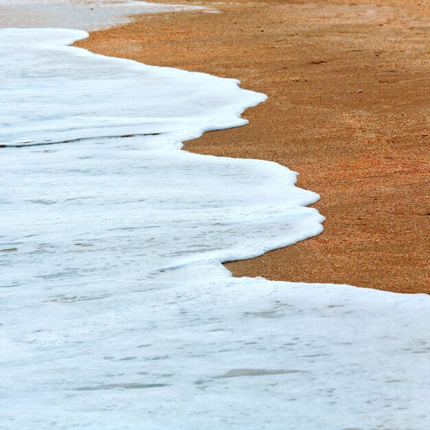 Espuma de surf en la arena de la costa