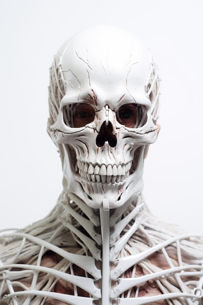 esqueleto arafado com uma escova de dentes na boca gerador de IA