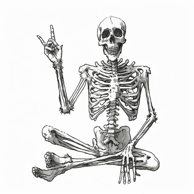 esqueleto arafed sentado en el suelo con una mano hacia arriba generativo ai
