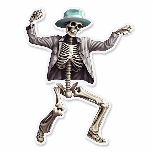 Foto esqueleto arafed con sombrero y chaqueta bailando con los brazos extendidos ai generativo
