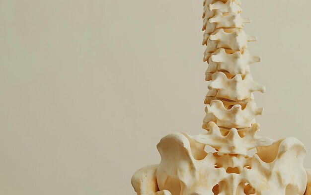 Foto un esqueleto blanco con una columna vertebral que lo dice