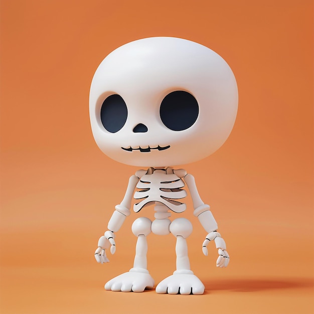 Un esqueleto blanco con un esqueleto en su cabeza Esqueleto lindo Ilustración 3D de fantasmas de Halloween