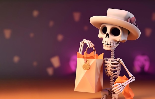 Esqueleto con bolsa de compras Halloween 4