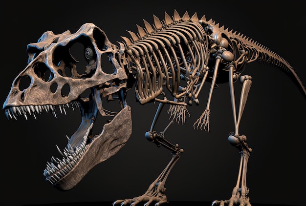 Esqueleto Carnotaurus com foco selecionável e um close-up