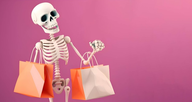 Esqueleto com saco de compras Halloween 2