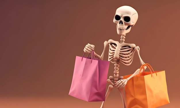 Esqueleto com sacola de compras Halloween 7