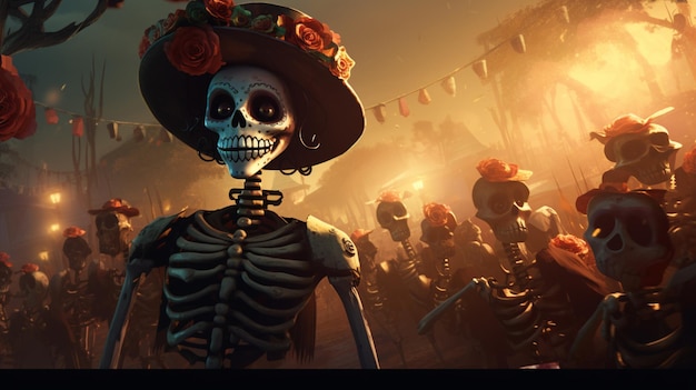 Esqueleto del cráneo del día de los muertos.