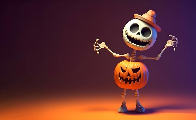 Esqueleto dançando com uma abóbora Halloween 5