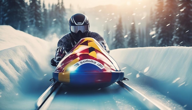 esqueleto deporte bobsled luge el atleta desciende en un trineo en una pista de hielo deportes de invierno generados por Ai