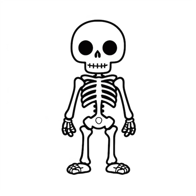 Foto un esqueleto de dibujos animados está parado en un fondo blanco.