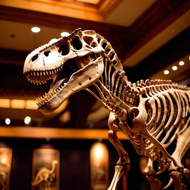 Foto esqueleto de dinosaurio t-rex en un museo