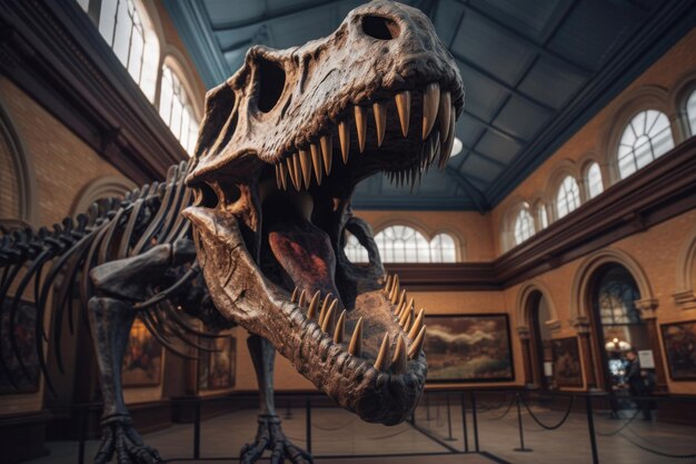 un esqueleto de dinosaurio TRex en un museo