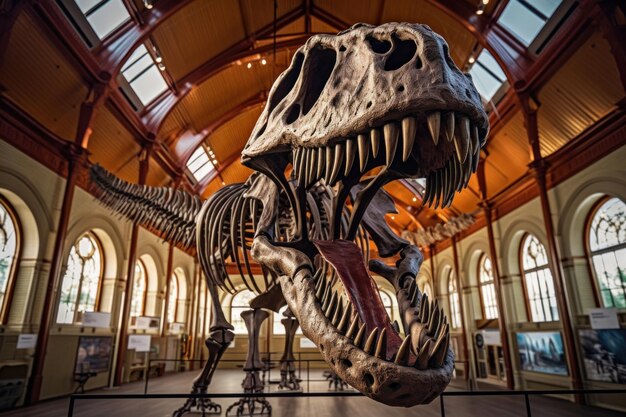 Foto un esqueleto de dinosaurio trex en un museo