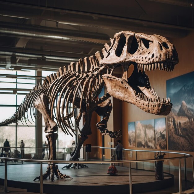 Foto un esqueleto de dinosaurio trex en un museo